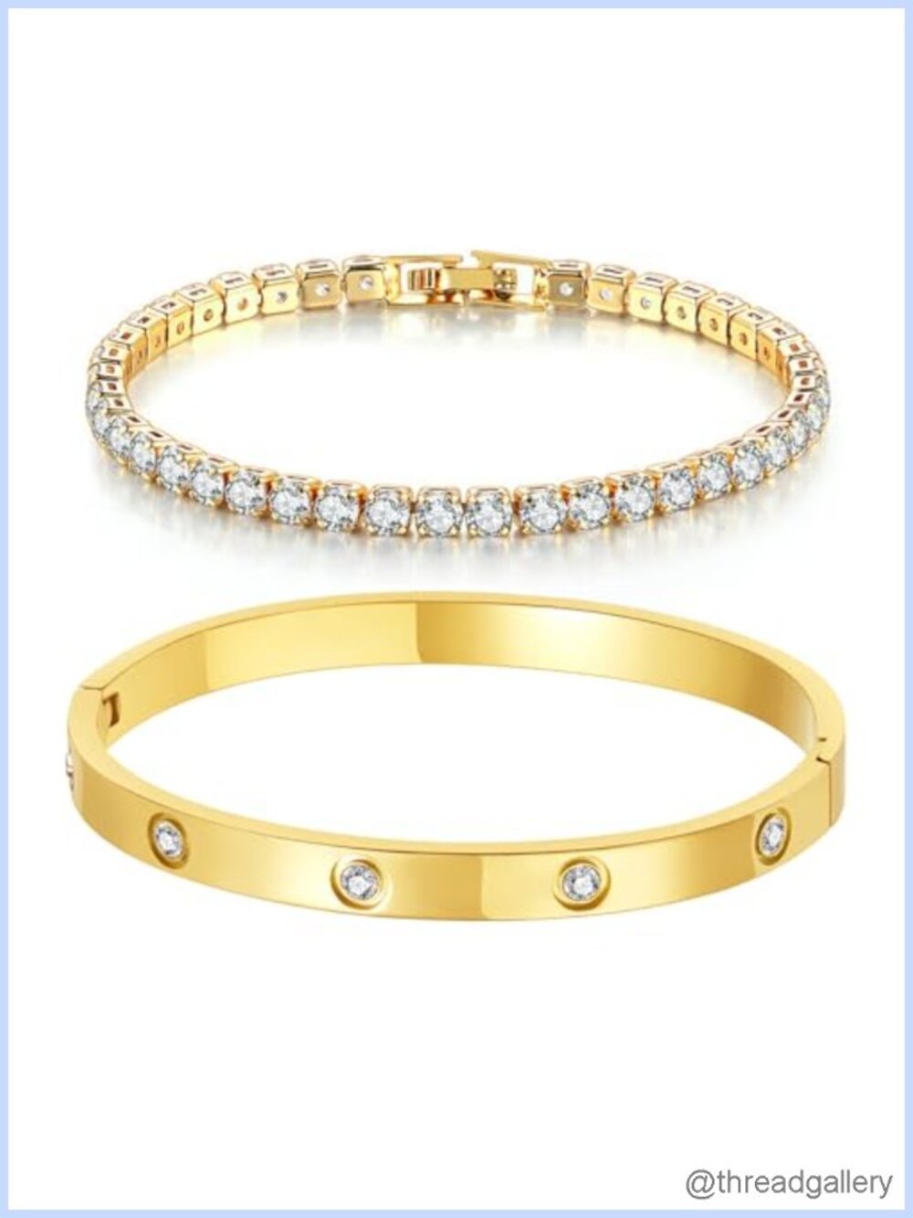 18K Gold Plated Stainless Steel Tennis Bracelet Set with Cubic Zirconia for